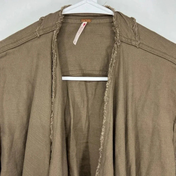 Free People Raw Linen Blend Tan Open Drapey Cardigan Front Buckle XS - Picture 4 of 8